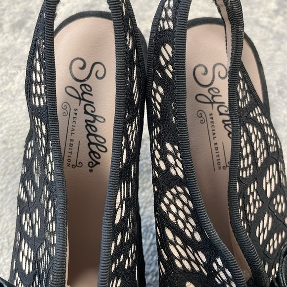 Seychelles Anthropologie Bobbin Lace Pumps Peep Toe Bow Girly Sz 8 - Picture 5 of 16